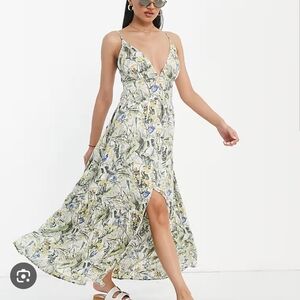 Abercrombie Linen Blend Midi Spaghetti Strap Dress